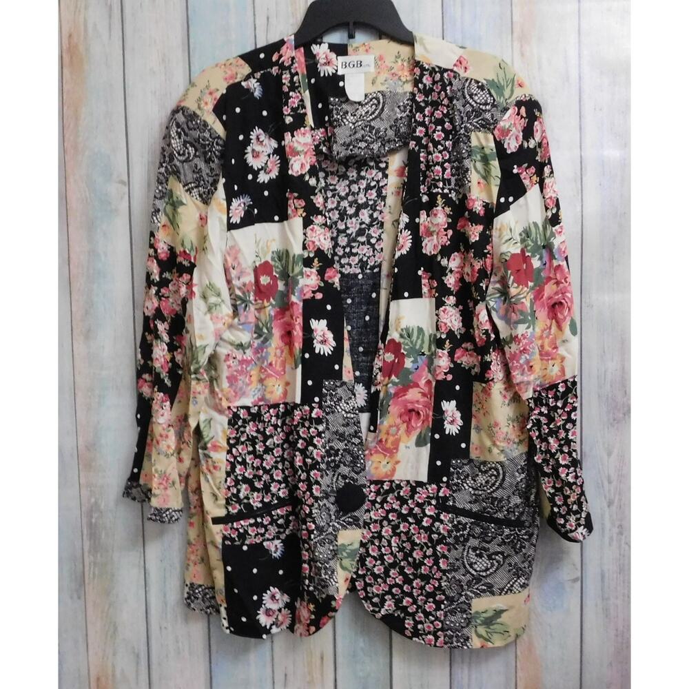 Woman Jacket Blazer 16 Patchwork Multi Color Flor… - image 1